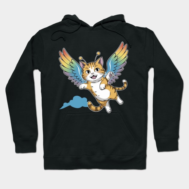 anime funny cat with wings in flying in sky Hoodie by YolandaRoberts